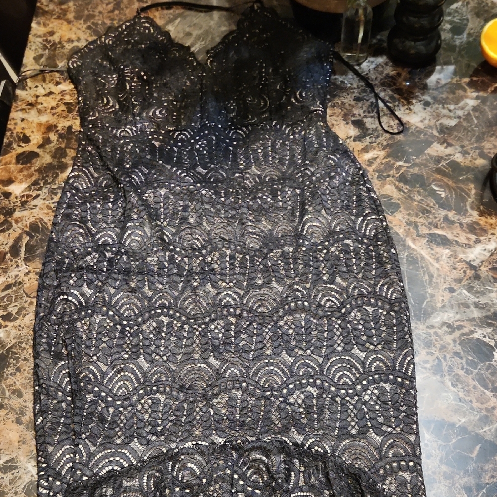 Guess Black Lace Backless Dress